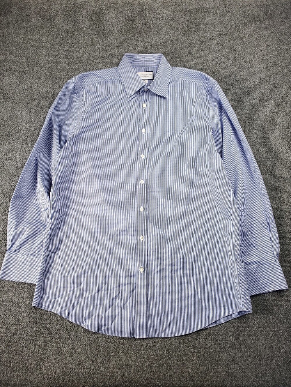 Charles Tyrwhitt Dress Shirt Slim Fit 16.5 35 Blue White Check Non Iron Spread - Picture 2 of 8